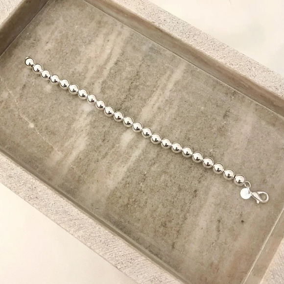 925 Sterling Silver Bead Bracelet 8 mm Ball Bracelet Large Round Bracelet - Picture 3 of 5